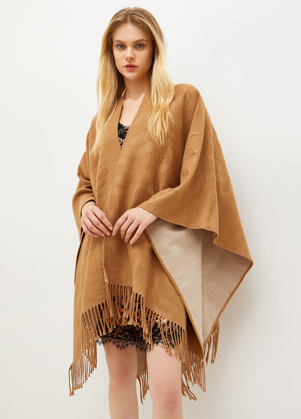 Manteaux Liu Jo Poncho With Logo Femme Marron | OPV-307214