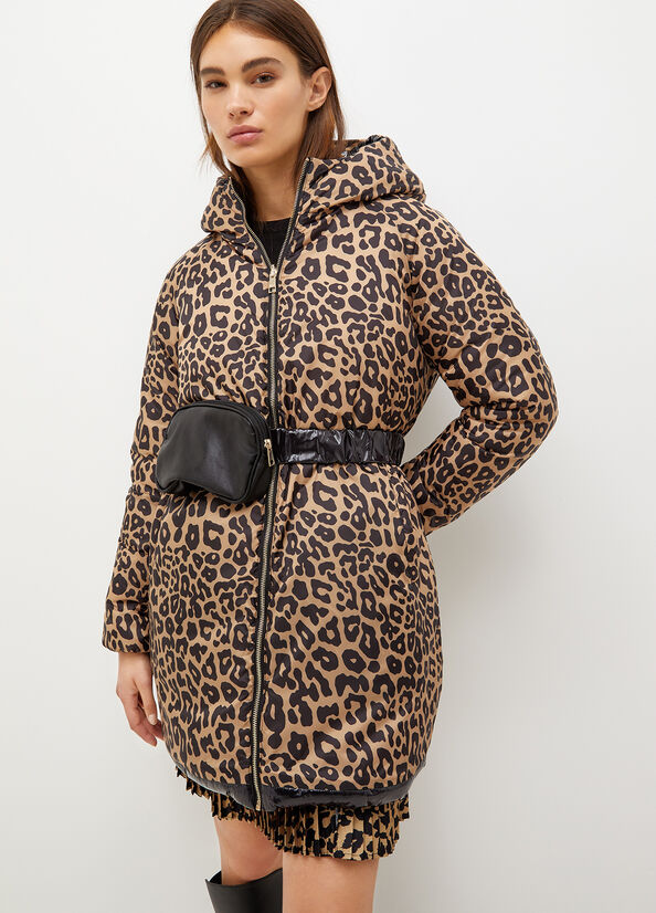 Manteaux Liu Jo Reversible With Hood Femme Noir Leopard | EJW-706829