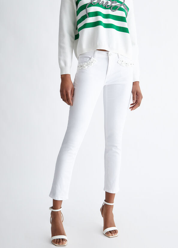 Pantalon Liu Jo Bottom Up With Pearls Femme Blanche | KLO-913726