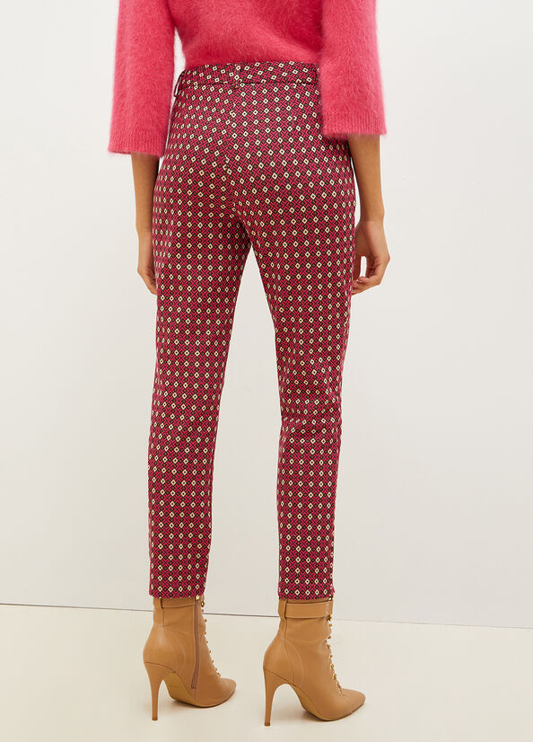 Pantalon Liu Jo Chinos With Geometric Motif Femme Rouge | ETR-573096