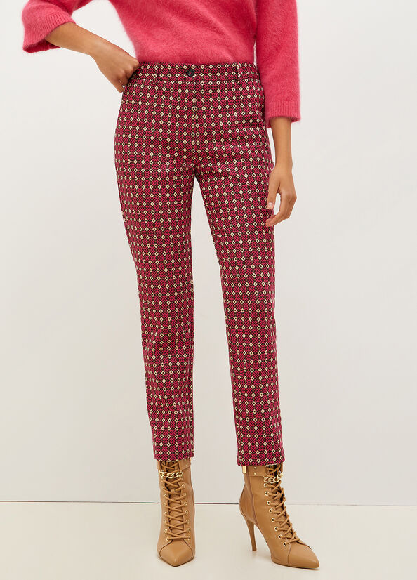 Pantalon Liu Jo Chinos With Geometric Motif Femme Rouge | ETR-573096