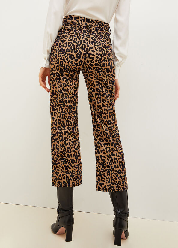 Pantalon Liu Jo Cropped Animal-Print Femme Marron | HAY-140756