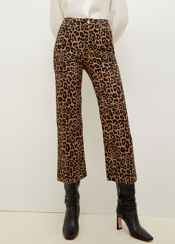 Pantalon Liu Jo Cropped Animal-Print Femme Marron | HAY-140756