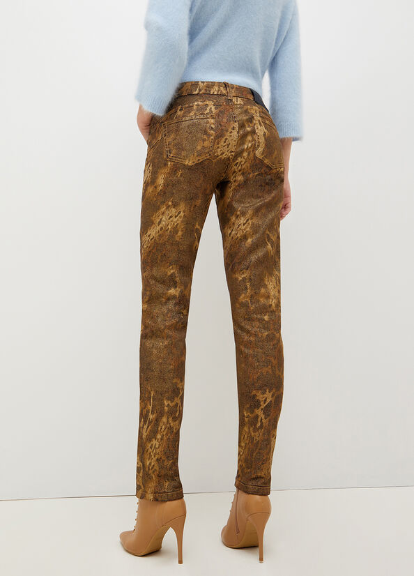 Pantalon Liu Jo Drill With Animal Print Femme Doré | ERB-657813