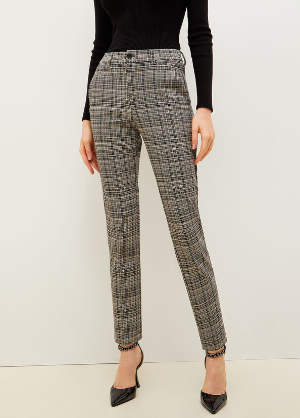 Pantalon Liu Jo Jacquard Check Chinos Femme Grise Noir | CZH-304127