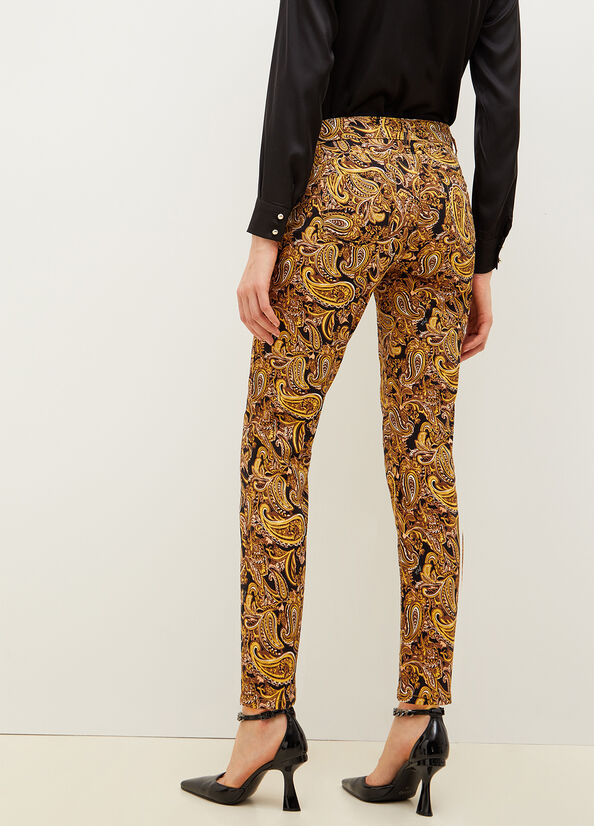 Pantalon Liu Jo Paisley In Drill Femme Noir Jaune | PZV-493751