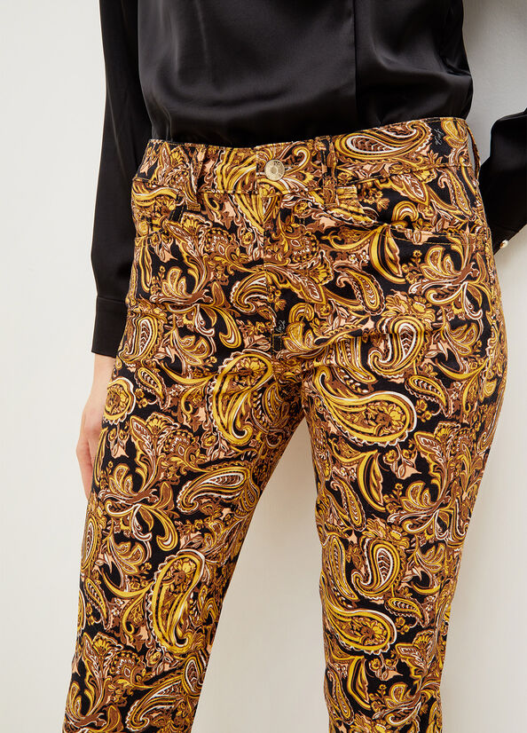 Pantalon Liu Jo Paisley In Drill Femme Noir Jaune | PZV-493751