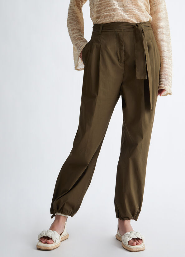 Pantalon Liu Jo Poplin Femme Vert Olive | MFS-420879