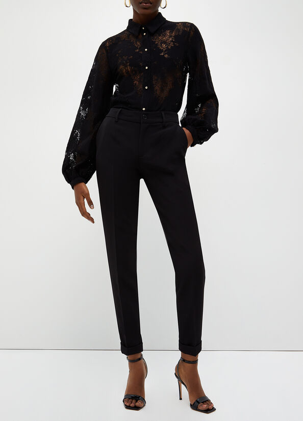 Pantalon Liu Jo Stretch Twill Femme Noir | KHY-647091