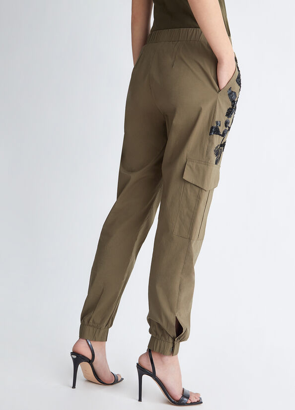 Pantalon Liu Jo With Embroidery And Sequins Femme Vert Olive | MPF-392156