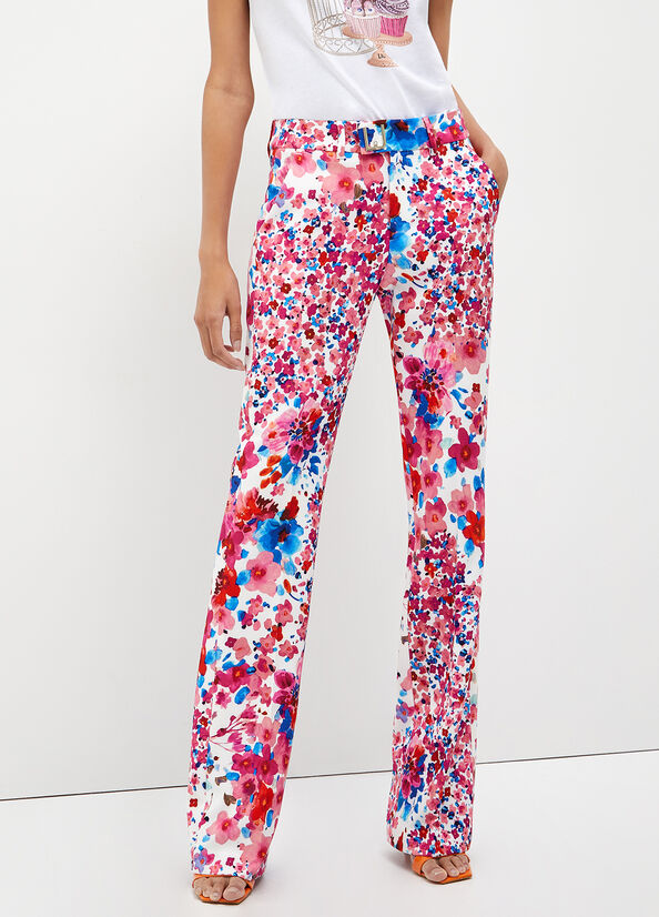 Pantalon Liu Jo With Floral Print Femme Rose | REF-607284