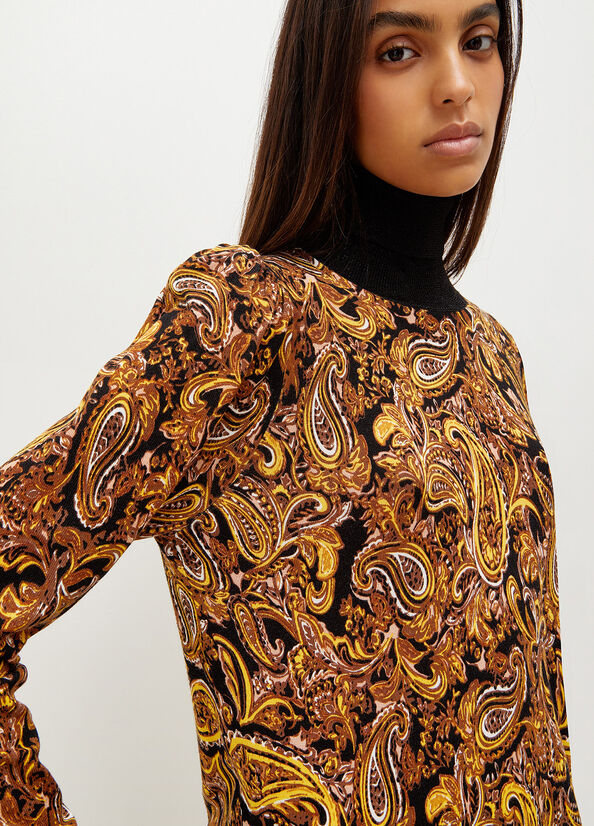 Peignoir Liu Jo Turtleneck With Paisley Print Femme Noir Jaune | EOX-502641