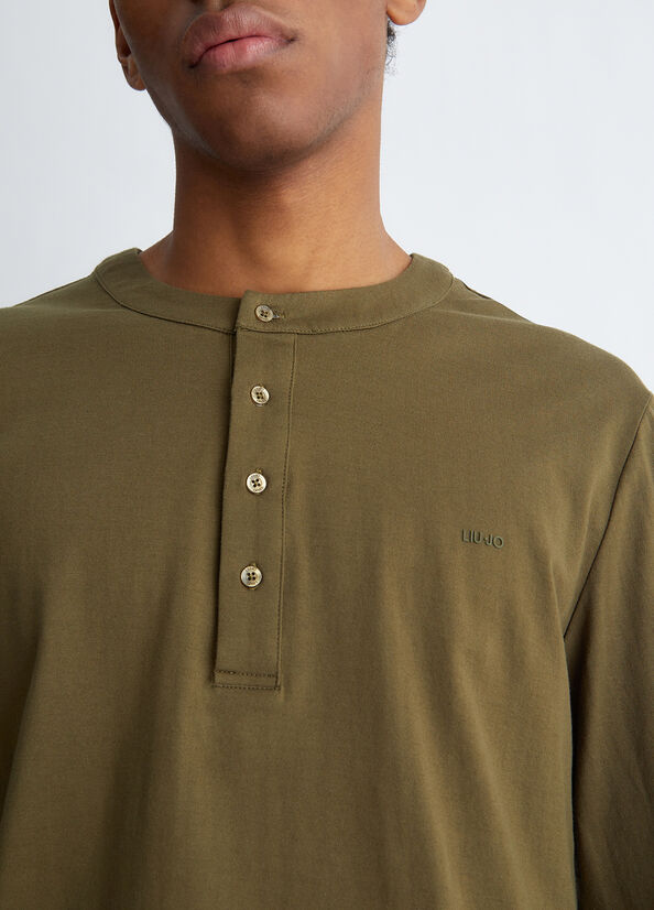 Polos Liu Jo Henley In Silk Blend Homme Vert | JWZ-914725