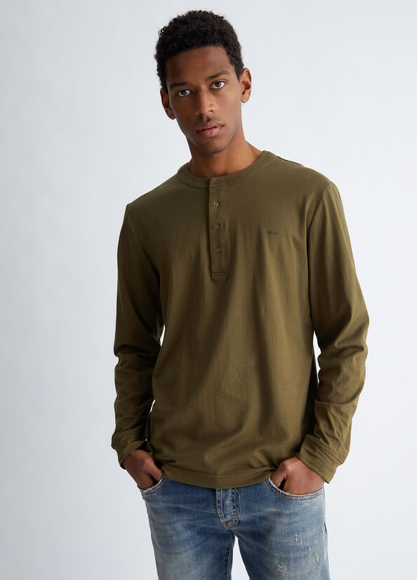 Polos Liu Jo Henley In Silk Blend Homme Vert | JWZ-914725