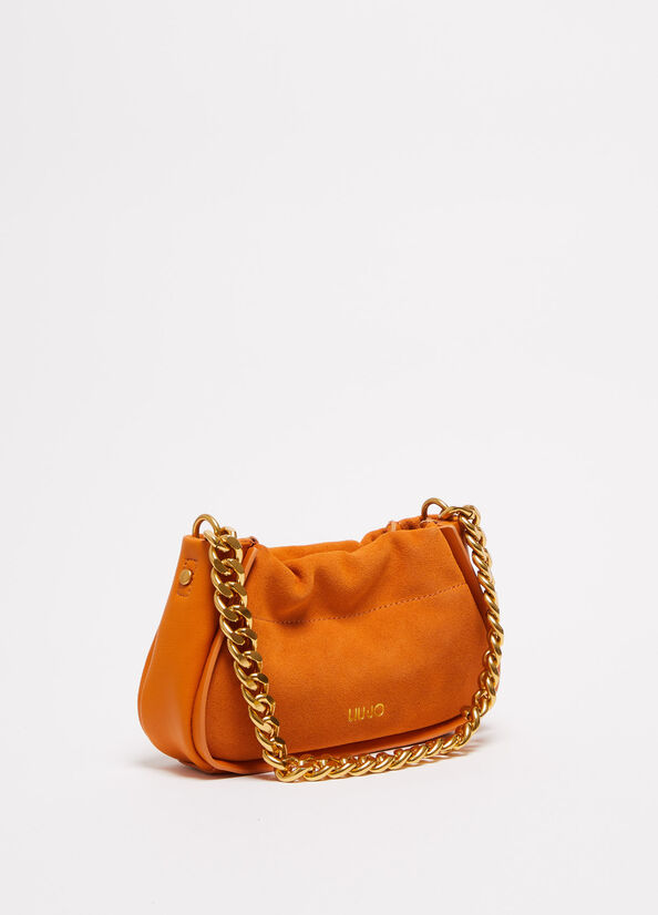 Sac Clutch Liu Jo Daim With Logo Femme Orange | OBP-345689