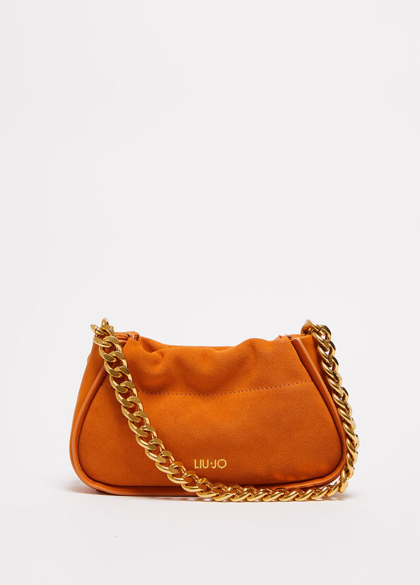 Sac Clutch Liu Jo Daim With Logo Femme Orange | OBP-345689