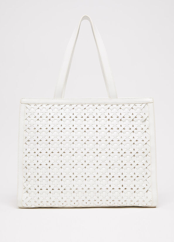 Sac Shopping Liu Jo WovenWith Logo Femme Blanche | DCK-954607