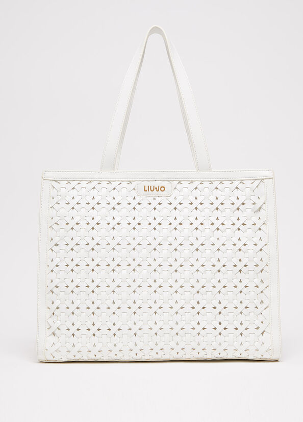 Sac Shopping Liu Jo WovenWith Logo Femme Blanche | DCK-954607