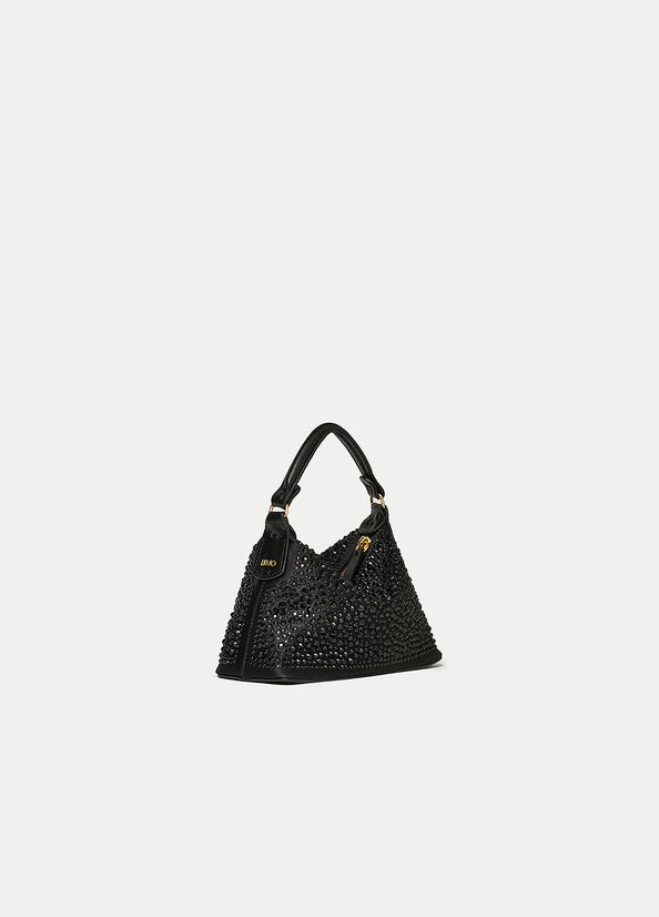 Sacs Crossbody Liu Jo Mini Hobo With Gemstones Femme Noir | VPC-451693