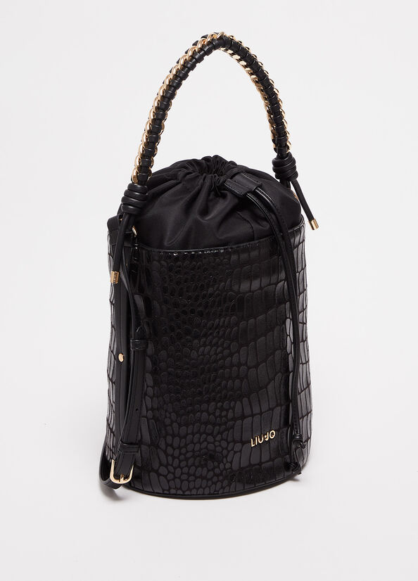 Sacs Seau Liu Jo With Crocodile Print Femme Noir | BZT-291035