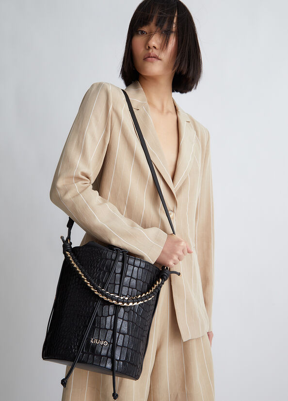 Sacs Seau Liu Jo With Crocodile Print Femme Noir | BZT-291035