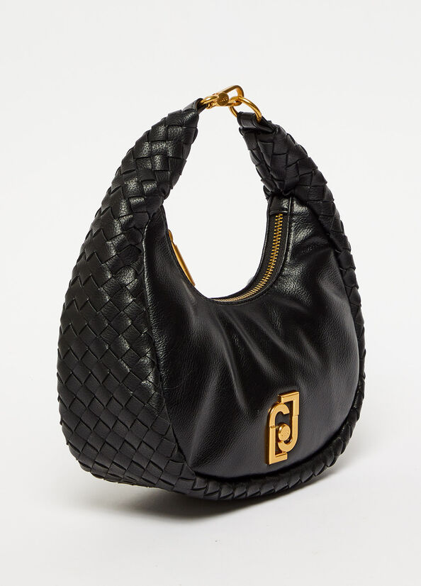 Sacs À Bandoulière Liu Jo Braided Shoulder With Logo Femme Noir | MQB-483590