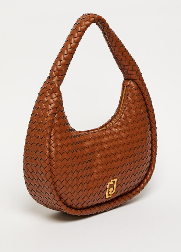 Sacs À Bandoulière Liu Jo Braided With Logo Femme Marron | BRM-894720