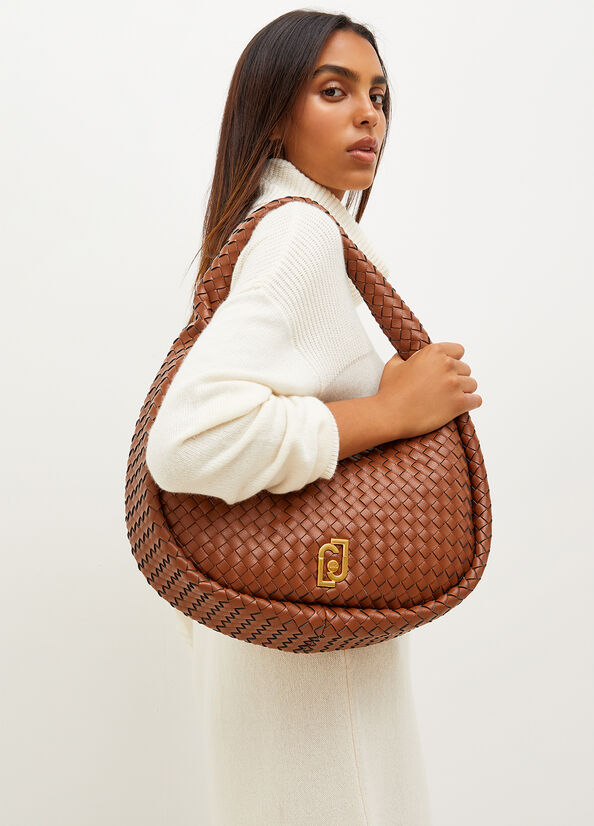 Sacs À Bandoulière Liu Jo Braided With Logo Femme Marron | BRM-894720