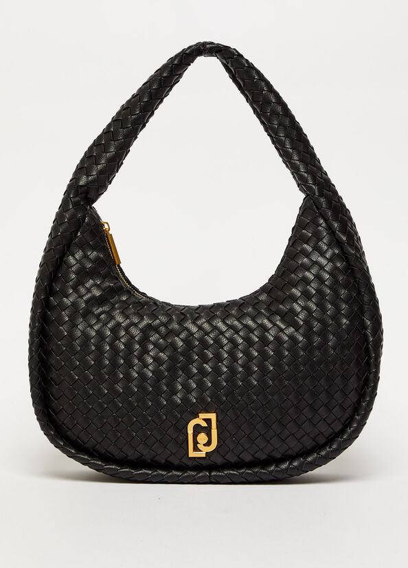 Sacs À Bandoulière Liu Jo Braided With Logo Femme Noir | ULA-702358