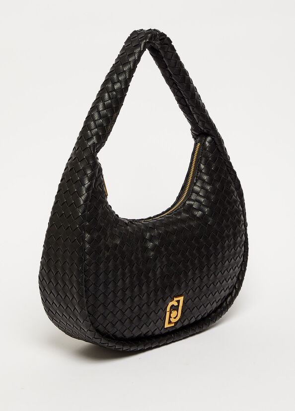 Sacs À Bandoulière Liu Jo Braided With Logo Femme Noir | ULA-702358