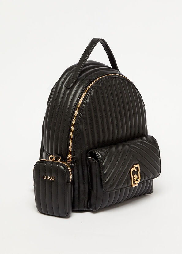 Sacs À Dos Liu Jo Eco-Friendly Matelassé Femme Noir | JFK-814937