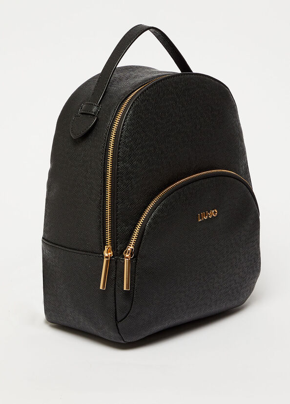 Sacs À Dos Liu Jo Rucksack With Logo Femme Noir | KUN-052137