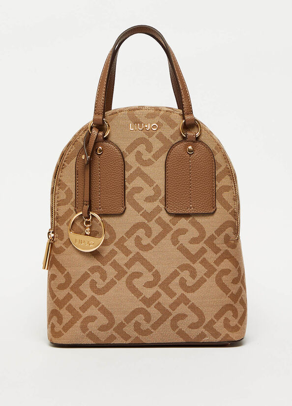 Sacs À Dos Liu Jo With Jacquard Logo And Charm Femme Marron | HFE-703428