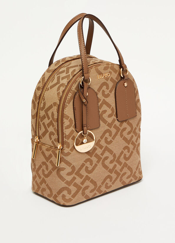 Sacs À Dos Liu Jo With Jacquard Logo And Charm Femme Marron | HFE-703428