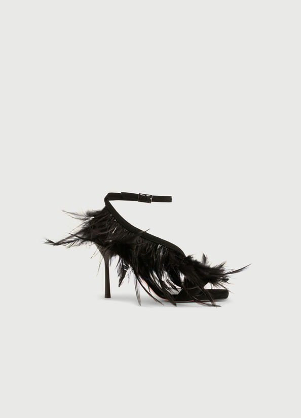 Sandales Liu Jo With Heel And Feathers Femme Noir | FYB-142038