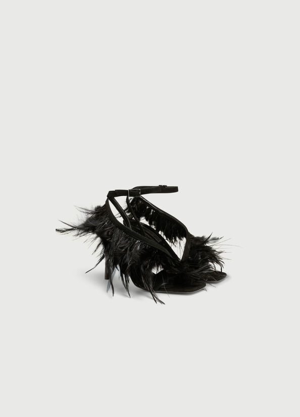 Sandales Liu Jo With Heel And Feathers Femme Noir | FYB-142038