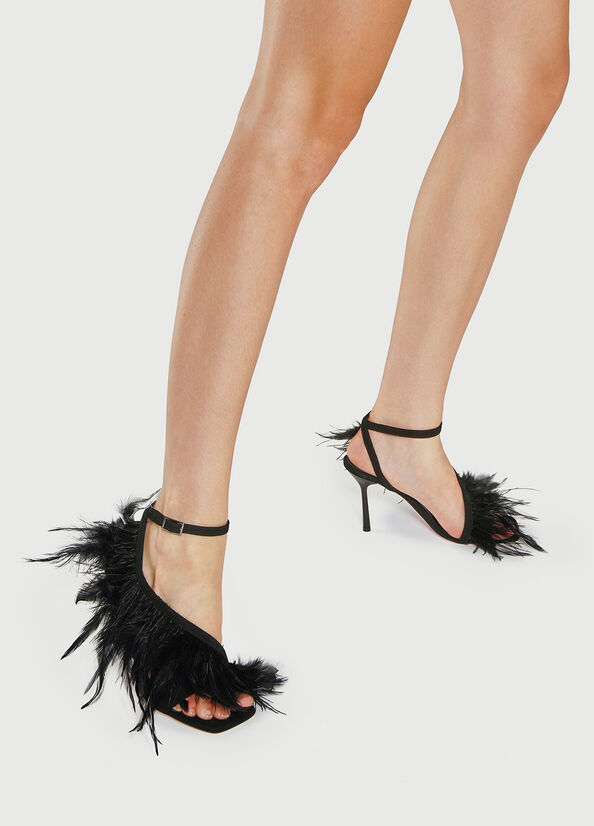 Sandales Liu Jo With Heel And Feathers Femme Noir | FYB-142038