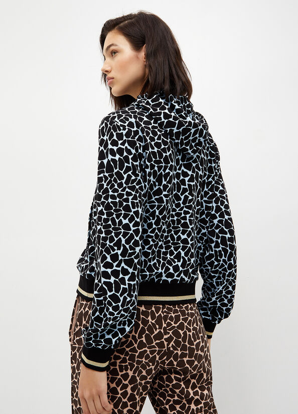 Sweats Liu Jo Animal-Print With Zip Femme Bleu | RWU-503261