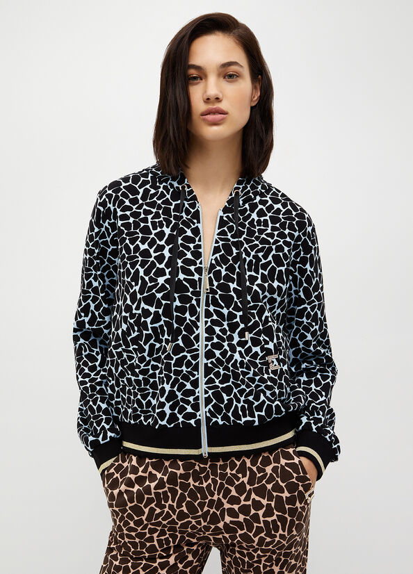 Sweats Liu Jo Animal-Print With Zip Femme Bleu | RWU-503261