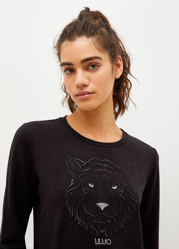 Sweats Liu Jo Eco-Friendly With Lion Femme Noir | GLW-094321