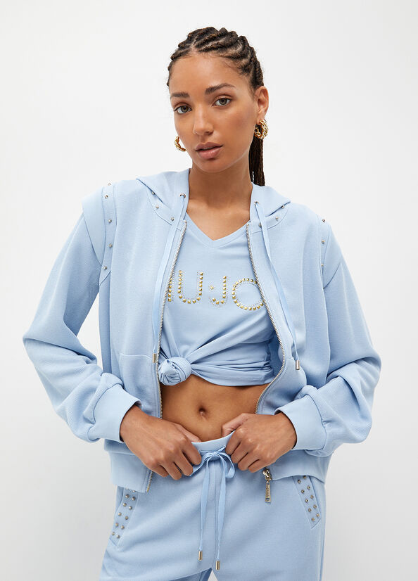 Sweats Liu Jo Eco-Friendly With Studs Femme Bleu Clair | UWM-389601