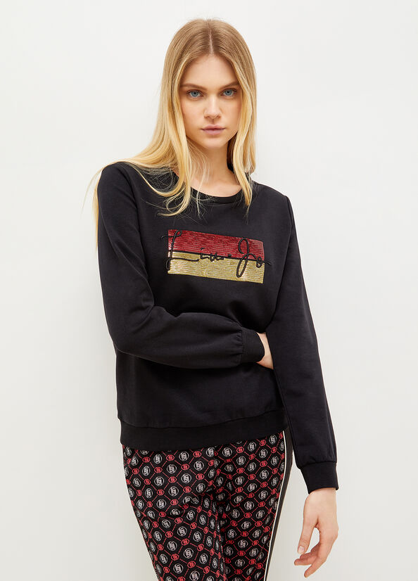 Sweats Liu Jo With Logo And Sequins Femme Noir | YZB-369507