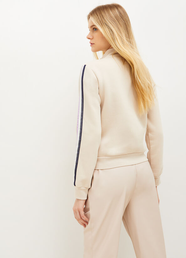 Sweats Liu Jo With Zip And Logo Femme Beige Clair | JXS-871639