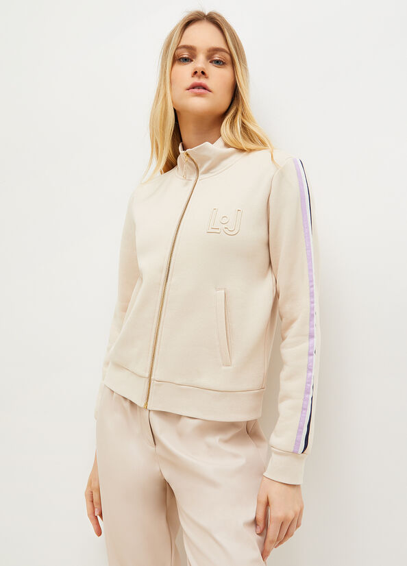 Sweats Liu Jo With Zip And Logo Femme Beige Clair | JXS-871639