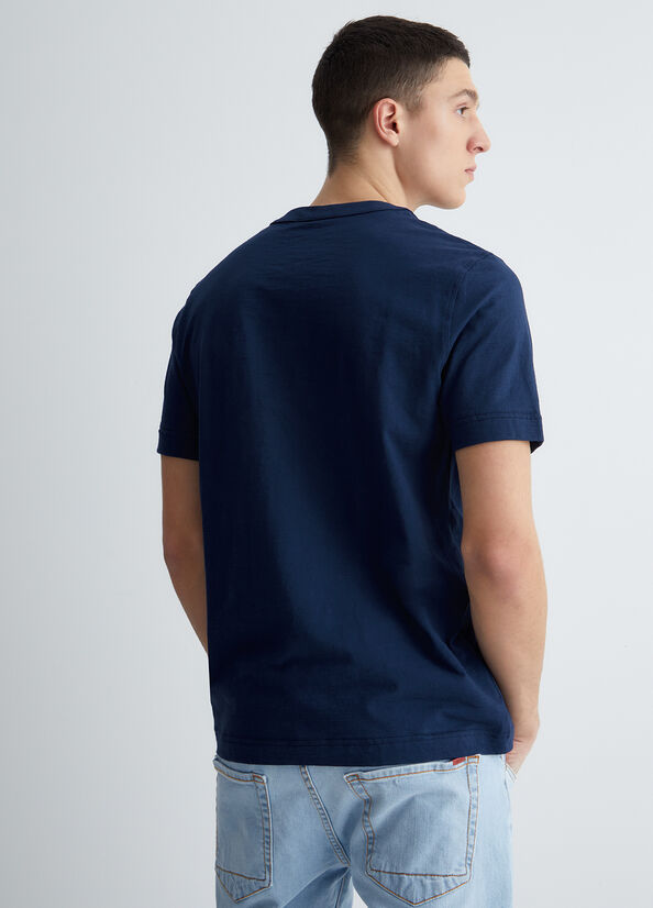 T Shirts Liu Jo Coton Henley Homme Bleu Foncé | MTE-483769