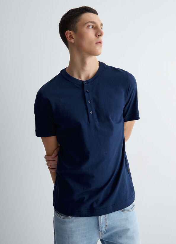 T Shirts Liu Jo Coton Henley Homme Bleu Foncé | MTE-483769