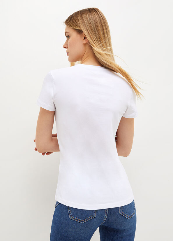 T Shirts Liu Jo Coton Stretch Femme Blanche | HFY-746158