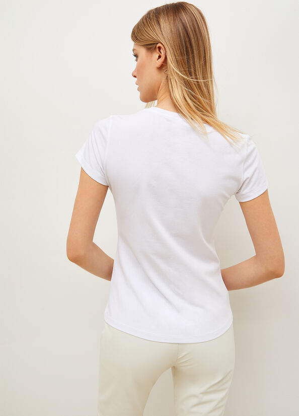 T Shirts Liu Jo Coton Stretch Femme Blanche | VMO-584270