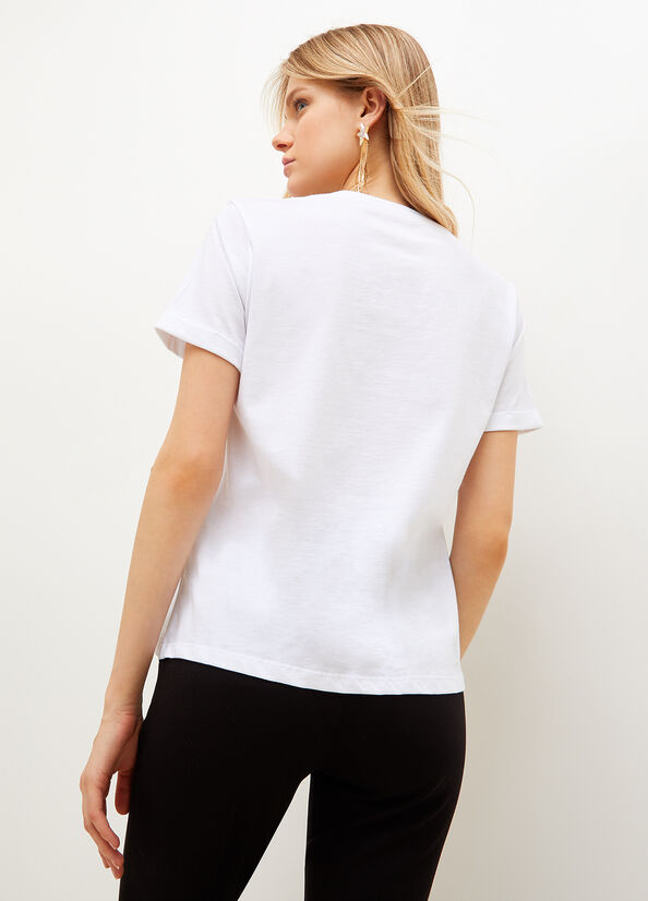 T Shirts Liu Jo Coton With Graphique Print Femme Blanche | QXL-645870