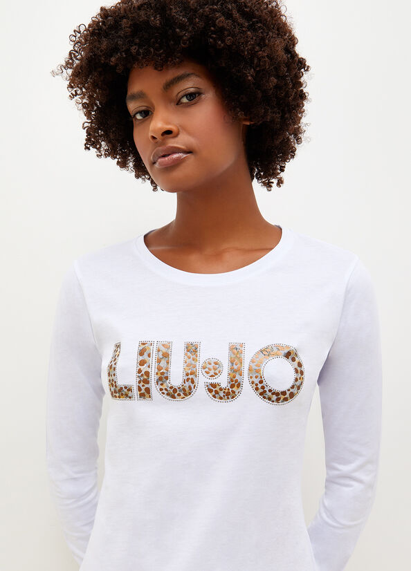 T Shirts Liu Jo Coton With Logo Femme Blanche | URO-736029